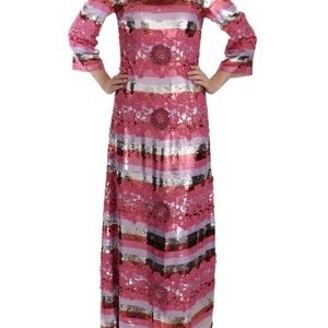 Pink 3/4 Sleeve Long Sleeve Dress